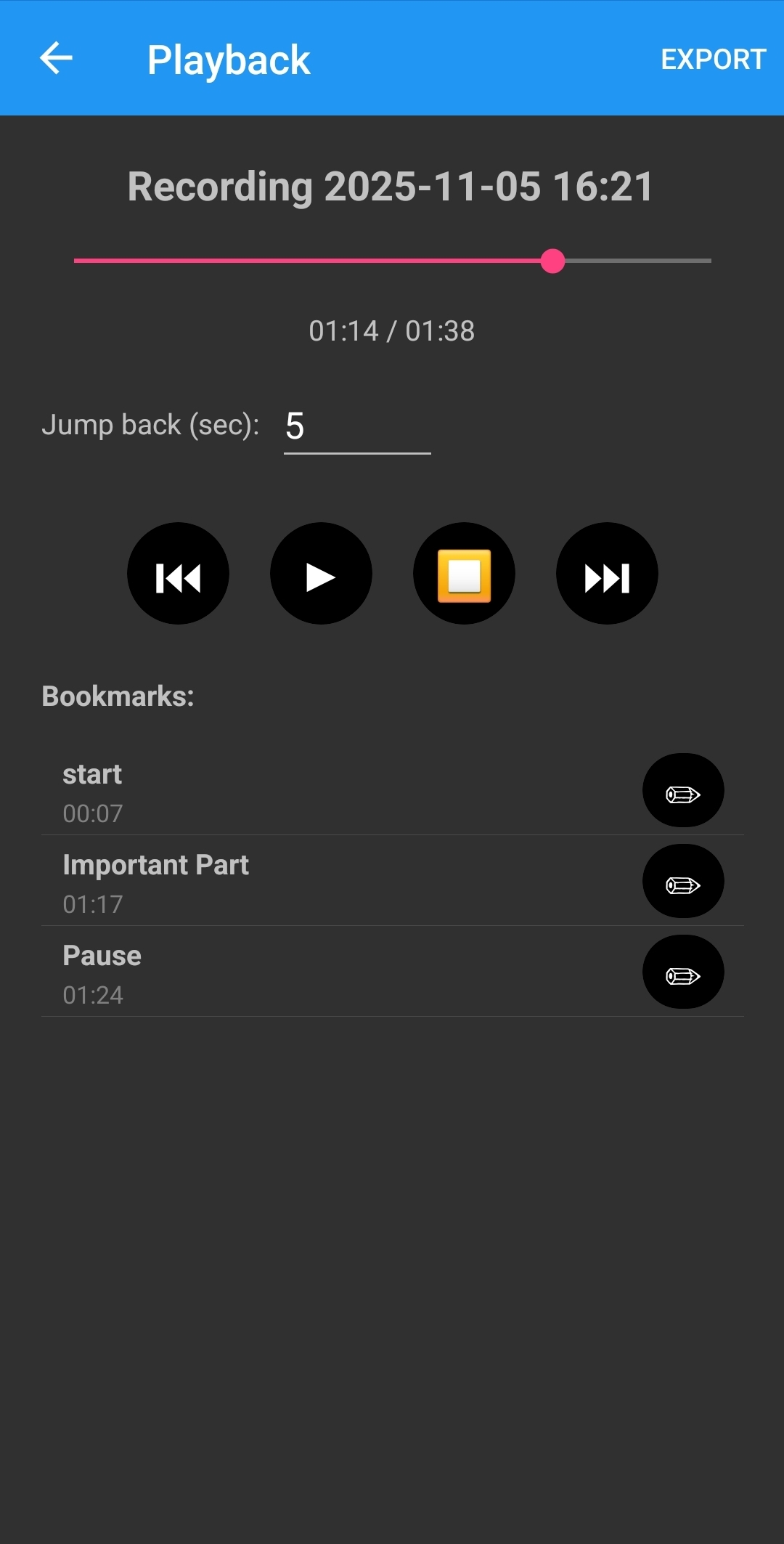 Playback with bookmarks and notes